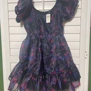 Hot Topic Galaxy Puff-Sleeve woman Dress - Black, Purple & Pink